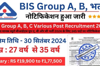 BIS Vacancy 2024, Apply Online for 345 Vacancies of Group A, B and C